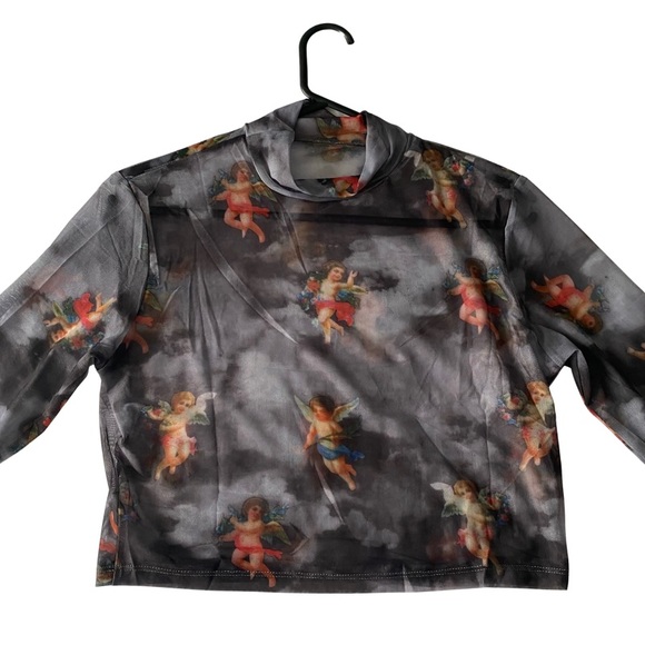 unknown Tops - 🦋HOST PICK🦋 Grey Sheer Mesh Angel Under Crop Top